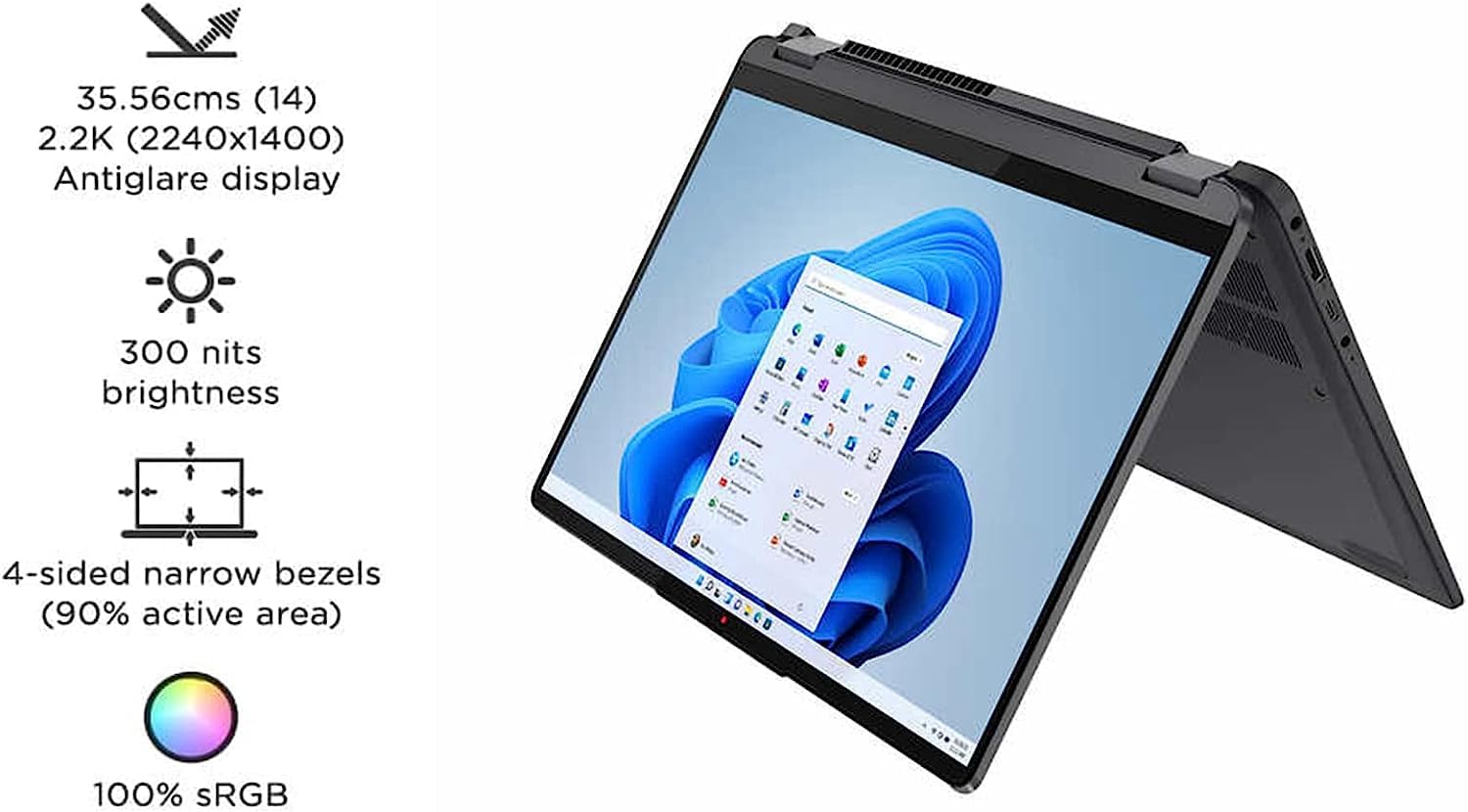 lenovo Newest Flex 5 Ultra-Thin 2-in-1 Laptop, 14" 16:10 2K QHD (2240 x 1400) Touch Display, 8-Core Ryzen 7-5700U (>i7-10710U), 16GB RAM, 2TB SSD, Wi-Fi 6, Webcam, Fingerprint, Type-C