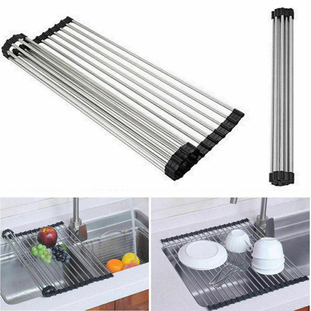 18x15 Roll up Sink Drying Rack Over The Sink Multipurpose roll-up Dish Drying Rack Kitchen Stainless Steel Sink Drain Rack Roll Up Dish Rack Food Drying Mat roll-up Dish Drying Rack