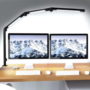vimeepro led desk lamp with clamp flexible 4 sections swing arm three light sources desk light, 4 color modes & 5 brightness, eye caring led table light with memory function for table lamps for office