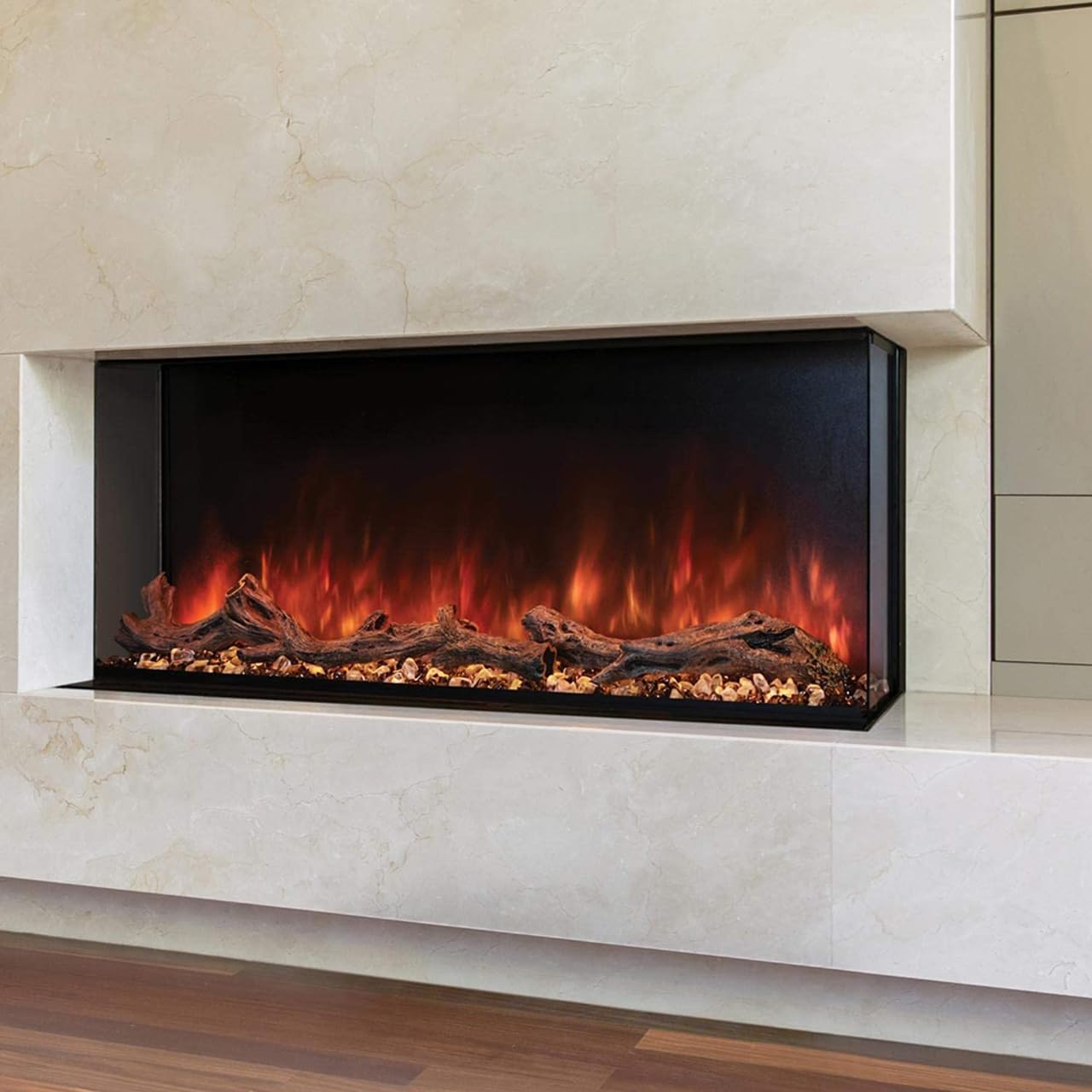 Modern Flames Landscape Pro Multi 56" Multi-Sided Built-in Electric Fireplace - Multi-Color Ember Bed - Ultra Natural Flame Appearance - Remote, App and Touch Control - LPM-5616