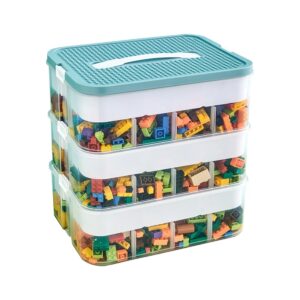 aeeishomereform 3 layers toy organizer bins with compartments, building blocks storage, storage containers for building brick storage, plastic stackable organizer bin toy chest (green 3 layers)