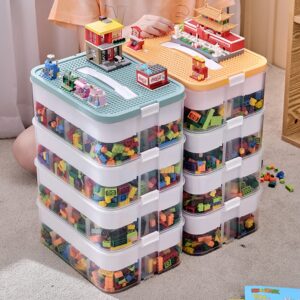 AEEISHOMEREFORM 3 Layers Toy Organizer Bins with Compartments, Building Blocks Storage, Storage Containers for Building Brick Storage, Plastic Stackable Organizer Bin Toy Chest (Green 3 Layers)