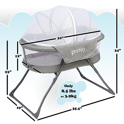 Cocoon Deluxe Folding Indoor & Outdoor Travel Bassinet in Heather Gray, Lightweight Design, Portable Bassinet, Quick Fold, Adjustable Breathable Mesh Canopy, with Carrying Bag