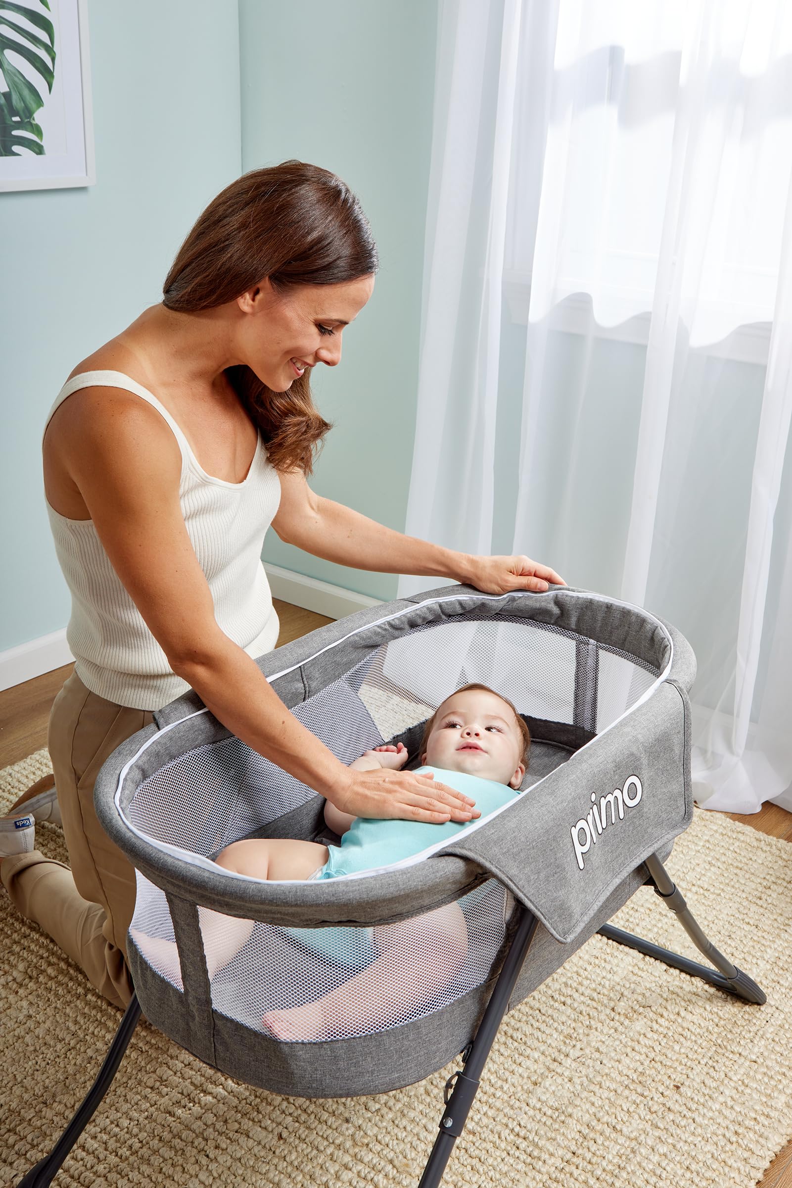 Cocoon Deluxe Folding Indoor & Outdoor Travel Bassinet in Heather Gray, Lightweight Design, Portable Bassinet, Quick Fold, Adjustable Breathable Mesh Canopy, with Carrying Bag