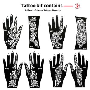 11 Sheet Total 84 Tattoo Stencils Sticker Pattern, 6 Pcs Natrual Brown Temporary Tattoo Kit, 1 Bottles, 4 Nozzles