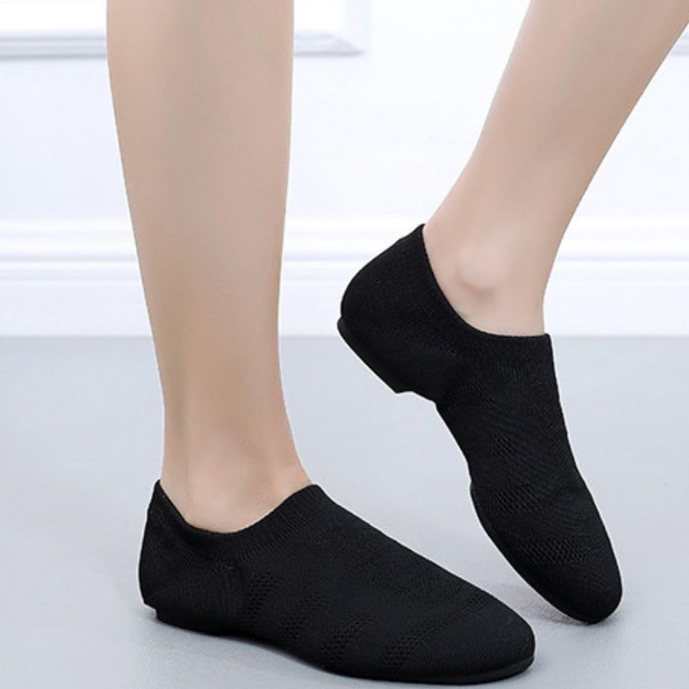 Super Therma Dance Shoes for Women with Strong Elastic Slip On, Dance Practice Low Heel Jazz Womens Shoe, Black