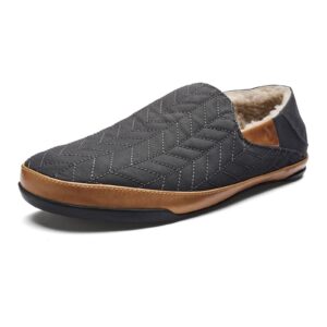 olukai hanohano men's slipper, weather resistant waxed canvas, rubber grip soles for inside & outside wear, durable & comfortable slip-on, dk shadow/dk shadow, 13