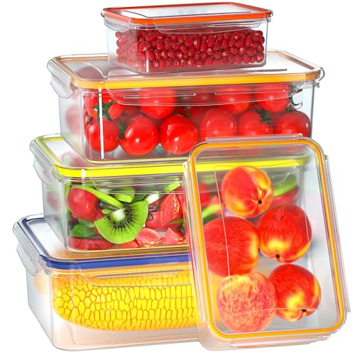 10 PCS Food Storage Containers with Lids Airtight, BPA Free Plastic Meal Prep Containers Reusable, Microwave & Freezer & Dishwasher Safe Clear Leakproof Fruit Vegetables Containers for Kitchen