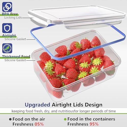 10 PCS Food Storage Containers with Lids Airtight, BPA Free Plastic Meal Prep Containers Reusable, Microwave & Freezer & Dishwasher Safe Clear Leakproof Fruit Vegetables Containers for Kitchen