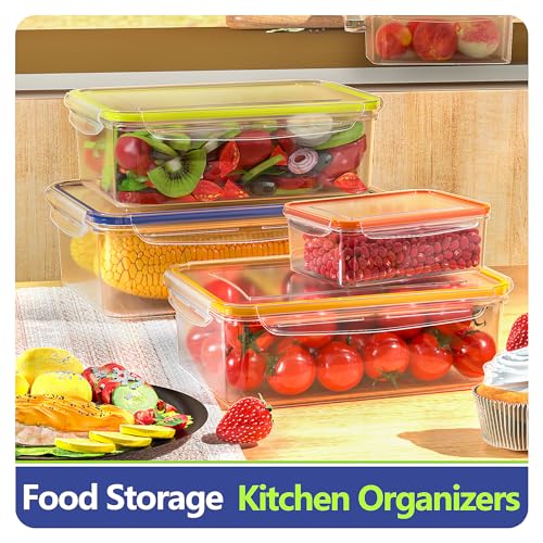 10 PCS Food Storage Containers with Lids Airtight, BPA Free Plastic Meal Prep Containers Reusable, Microwave & Freezer & Dishwasher Safe Clear Leakproof Fruit Vegetables Containers for Kitchen