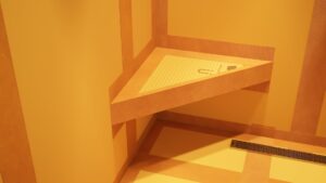 floating corner shower bench kit with orange xps waterproof board by original granite bracket (18x18)