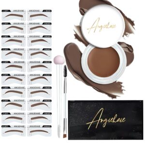 eyebrow stamp stencil kit (medium brown) eyebrow pencil, long-lasting pomade brow definer, 24pc eyebrow stencils thick and thin, 2 dual ended brush and sponge applicator for natural & perfect make-up