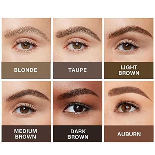 Eyebrow Stamp Stencil Kit (Medium Brown) Eyebrow Pencil, Long-lasting Pomade Brow Definer, 24pc Eyebrow Stencils Thick and Thin, 2 Dual Ended Brush and Sponge Applicator for Natural & Perfect Make-up