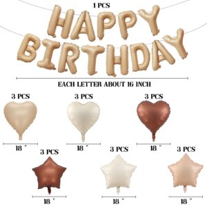 Happy Birthday Balloon Banner Foil Balloons Neutral Balloons Cream Caramel Beige Brown Balloons Heart Balloons for Girl Boy Birthday Party Decor Supplies