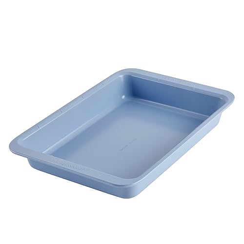 Farberware Easy Solutions Nonstick Bakeware Rectangular Cake Pan, 9 Inch x 13 Inch with Portion Marks - Blue