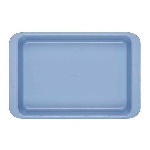 Farberware Easy Solutions Nonstick Bakeware Rectangular Cake Pan, 9 Inch x 13 Inch with Portion Marks - Blue