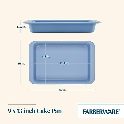 Farberware Easy Solutions Nonstick Bakeware Rectangular Cake Pan, 9 Inch x 13 Inch with Portion Marks - Blue