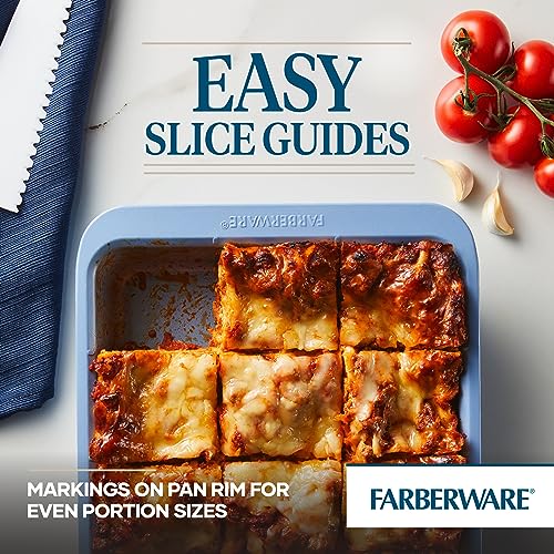 Farberware Easy Solutions Nonstick Bakeware Rectangular Cake Pan, 9 Inch x 13 Inch with Portion Marks - Blue