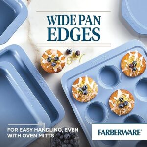 Farberware Easy Solutions Nonstick Bakeware Rectangular Cake Pan, 9 Inch x 13 Inch with Portion Marks - Blue