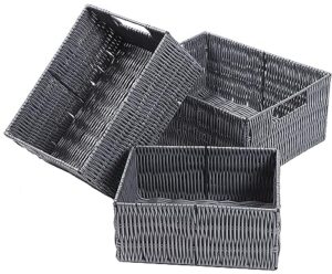 elevon handmade wicker storage baskets organizer bins, set of 3, gray