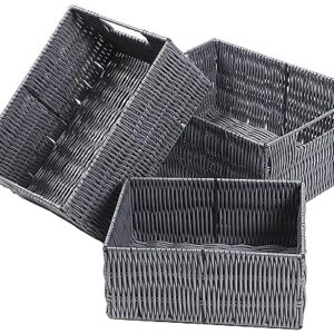 Elevon Handmade Wicker Storage Baskets Organizer Bins, Set of 3, Gray