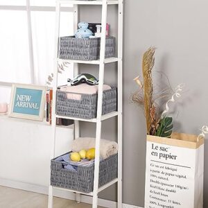 Elevon Handmade Wicker Storage Baskets Organizer Bins, Set of 3, Gray