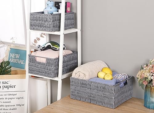 Elevon Handmade Wicker Storage Baskets Organizer Bins, Set of 3, Gray