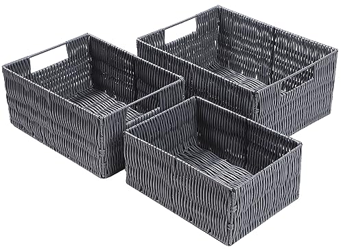 Elevon Handmade Wicker Storage Baskets Organizer Bins, Set of 3, Gray
