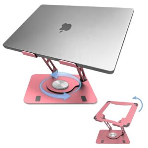 swivel laptop stand for desk, adjustable laptop stand for desk w/ 360° rotation, raise tilt cools laptop with this ergonomic laptop stand riser, collapsible ipad computer laptop stand (rose gold)