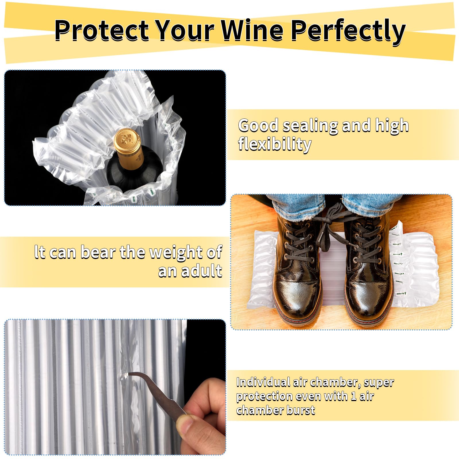 Wine Bottle Travel Protector Bags, 6 Packs Inflatable Wine Bags for Travel with Reusable Pump, Inflatable Air Column Wine Bottle Protector for Bottle Packaging in Airplane Transport with Luggage