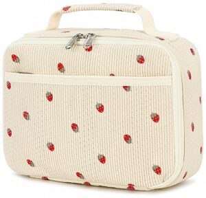bluboon corduroy insulated lunch bag for girls - strawberry beige school lunch tote with cooler compartment