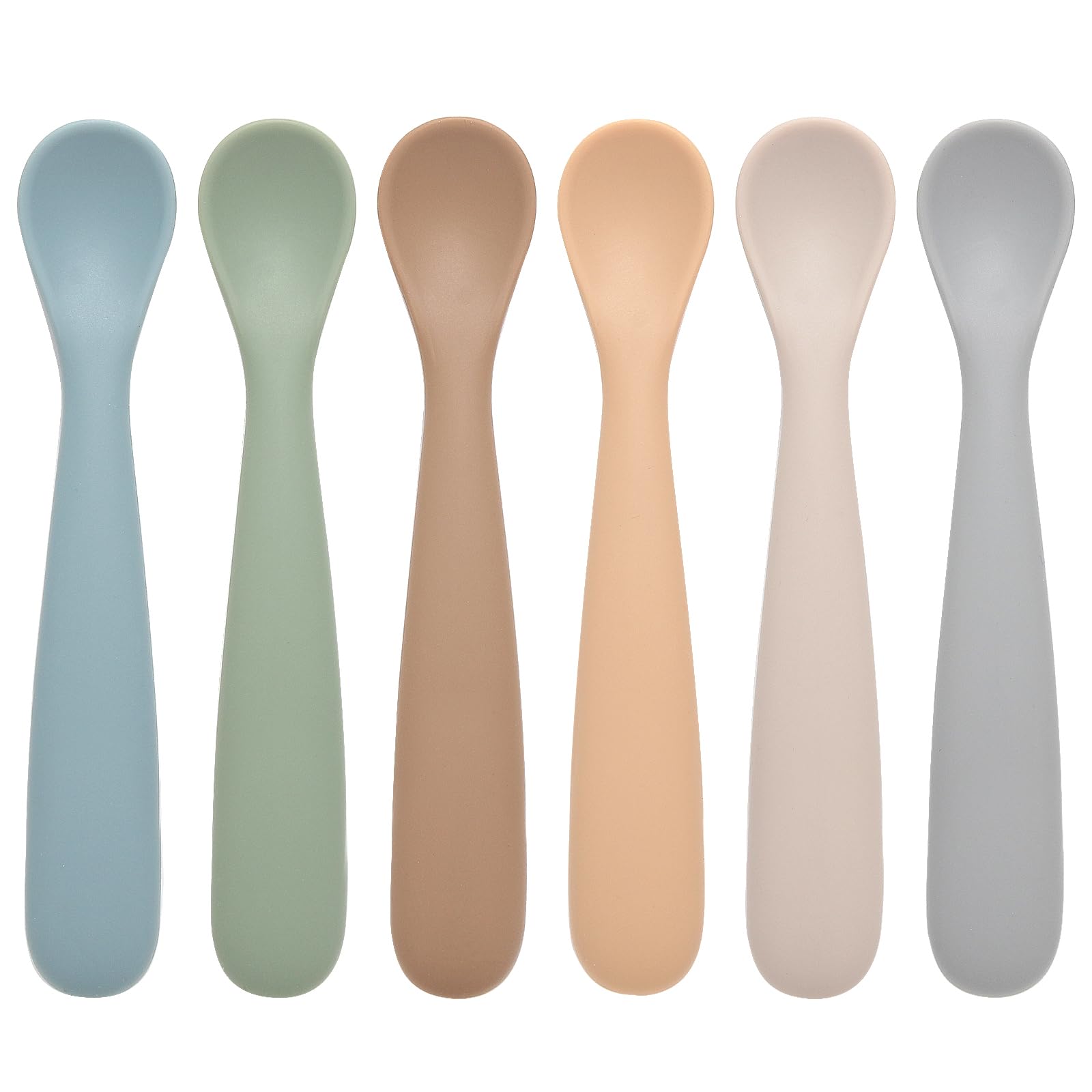 Eascrozn Baby Spoons, 6 Pack First Stage Silicone Baby Feeding Spoons, Soft Tip Feeding Baby Utensils, Baby Led Weaning Supplies Training Spoons, Dishwasher and Boil Safe