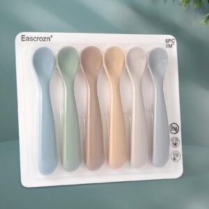 Eascrozn Baby Spoons, 6 Pack First Stage Silicone Baby Feeding Spoons, Soft Tip Feeding Baby Utensils, Baby Led Weaning Supplies Training Spoons, Dishwasher and Boil Safe