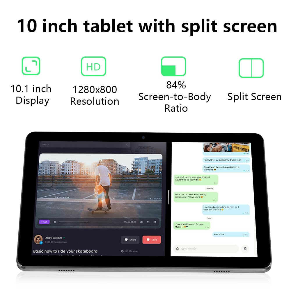 JUNINKE Tablet 10 inch Android 13 Tablets with 8GB(4+4) RAM 128GB ROM, 6000mAh Battery, TF 512GB, HD Touchscreen, WiFi, Bluetooth 5.0, Split Screen Support Tablet PC