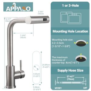 APPASO Waterfall Kitchen Faucet with Pull-Out Sprayer, Brushed Nickel Kitchen Faucet with Sprayer 3-Mode, SUS304 Stainless Steel 360° Swivel Kitchen Sink Faucet, High Arc Single Hole Sink Faucet