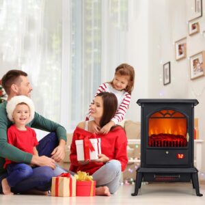 Besunbar 23 Inch Electric Fireplace Stove,Freestanding Electric Fireplace Heater w/Infrared Heating 1000/1500W,Log Set & Realistic Flame,Timer,Remote Control,Ideal for Home & Office,Black