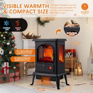 Besunbar 23 Inch Electric Fireplace Stove,Freestanding Electric Fireplace Heater w/Infrared Heating 1000/1500W,Log Set & Realistic Flame,Timer,Remote Control,Ideal for Home & Office,Black