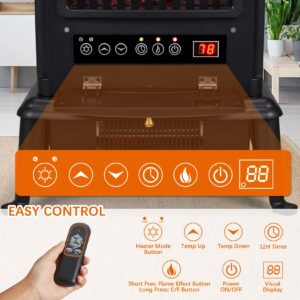 Besunbar 23 Inch Electric Fireplace Stove,Freestanding Electric Fireplace Heater w/Infrared Heating 1000/1500W,Log Set & Realistic Flame,Timer,Remote Control,Ideal for Home & Office,Black