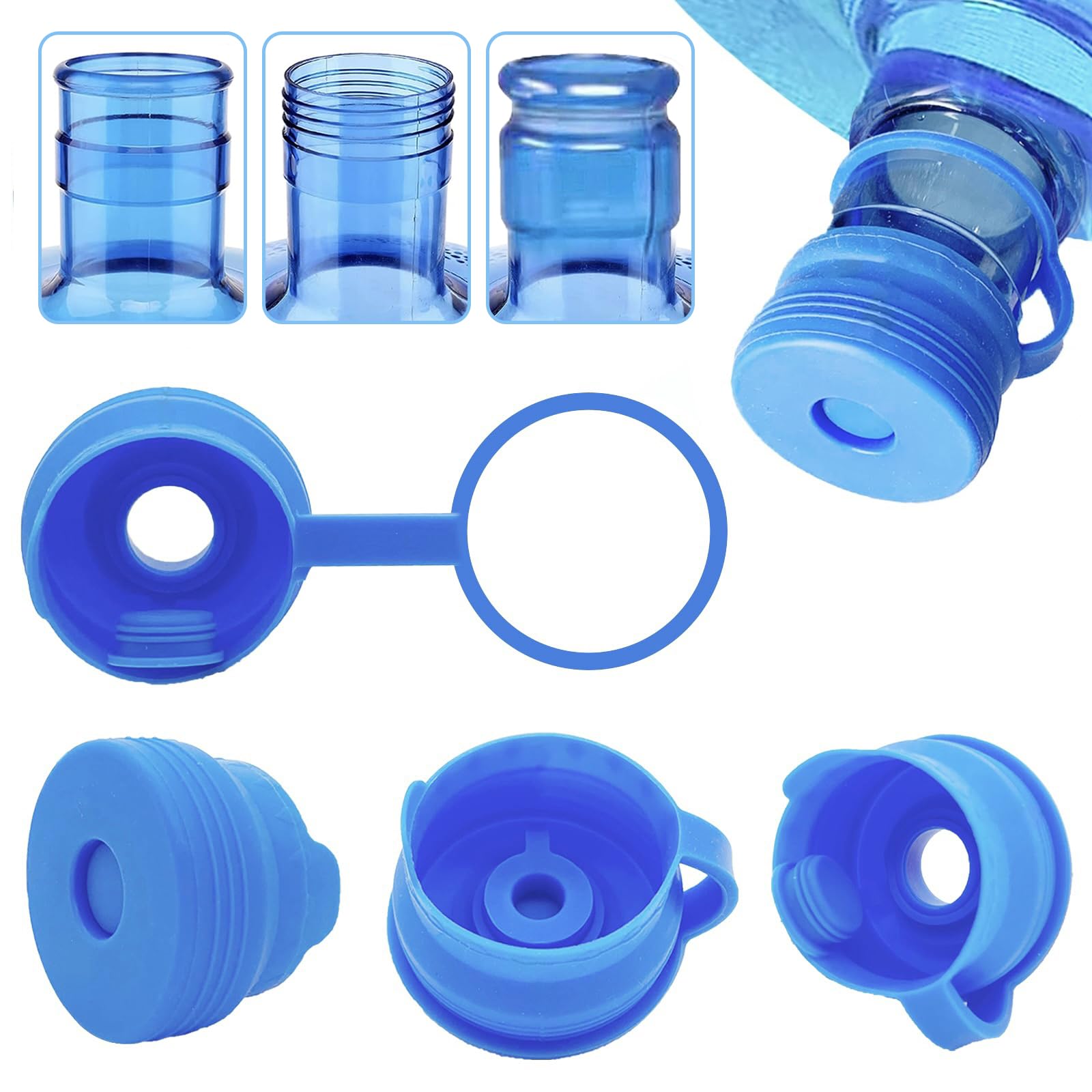 DysanVica 【4 PCS】 3 & 5 Gallon Water Jug Cap - 55mm Reusable Food Grade Silicone Water Bottle Cap for Standard/Screw/Crown Tops, Water Dispenser Replacement Lids, Non-Spill & Leak Free - 4 Pack