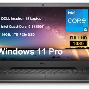 DELL 2023 Inspiron 15 Business Laptop, 15.6" 1920x1080 FHD Display, Intel Quad-Core i5-1135G7 2.4 GHz, 16GB DDR4, 1TB PCIe SSD, Windows 11 Pro,Webcam, SD Card Reader, WiFi,Bluetooth, Carbon Black