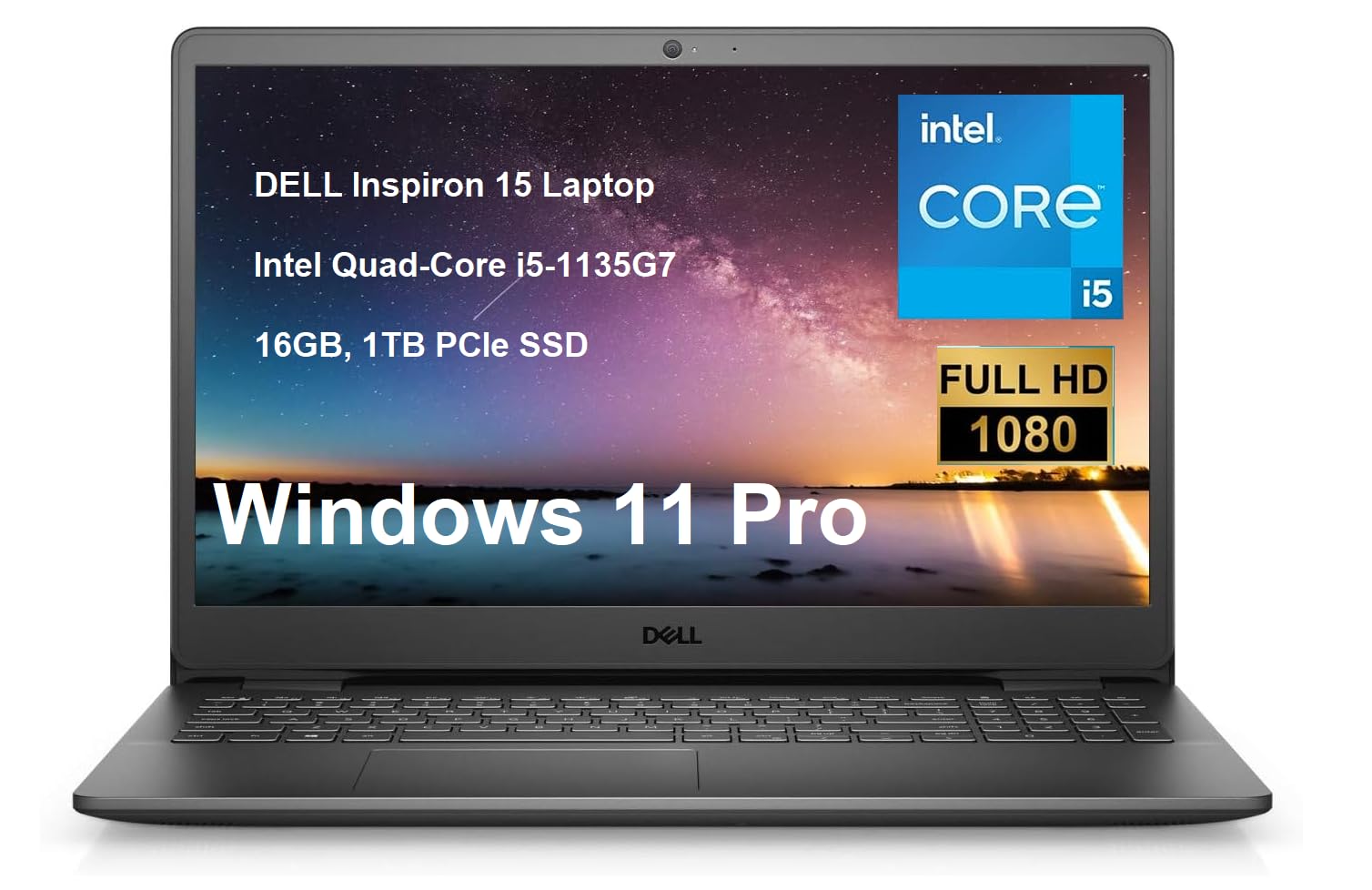 DELL 2023 Inspiron 15 Business Laptop, 15.6" 1920x1080 FHD Display, Intel Quad-Core i5-1135G7 2.4 GHz, 16GB DDR4, 1TB PCIe SSD, Windows 11 Pro,Webcam, SD Card Reader, WiFi,Bluetooth, Carbon Black