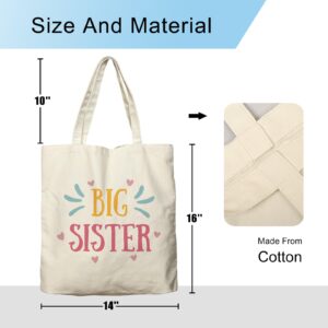 Dlzdn Big Sister Canvas Tote Bag For Women Aesthetic Cute Big Sister Tote Bag Shopping Grocery Bag Beach Bag Gifts for Women Teacher Bag Reusable Grocery Bag