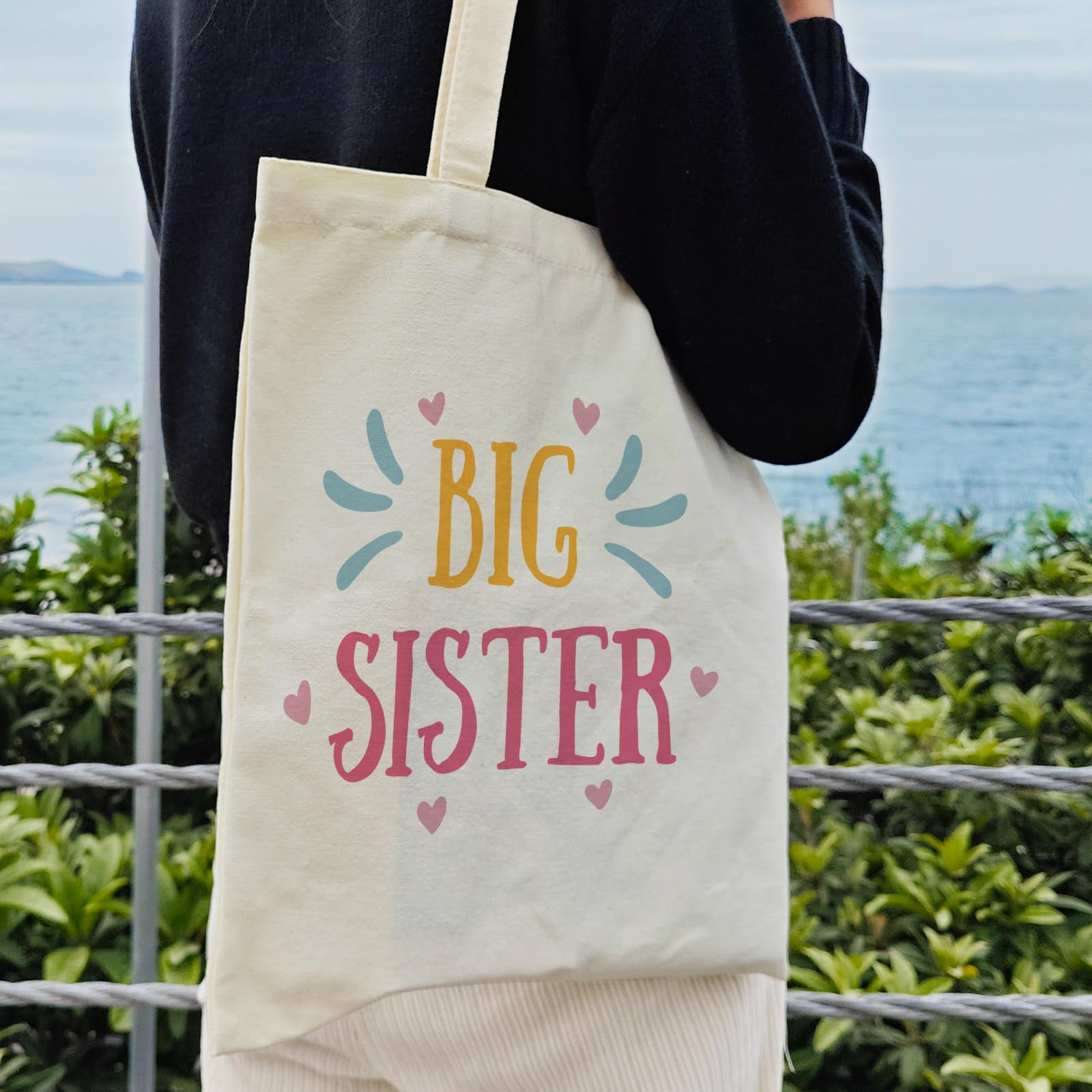 Dlzdn Big Sister Canvas Tote Bag For Women Aesthetic Cute Big Sister Tote Bag Shopping Grocery Bag Beach Bag Gifts for Women Teacher Bag Reusable Grocery Bag