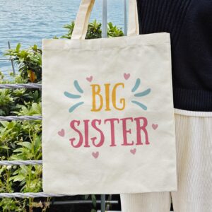 Dlzdn Big Sister Canvas Tote Bag For Women Aesthetic Cute Big Sister Tote Bag Shopping Grocery Bag Beach Bag Gifts for Women Teacher Bag Reusable Grocery Bag