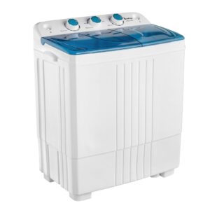winado 20lbs portable washing machine, compact mini washer machine & dryer combo, built-in gravity drain, small twin tub washer with spin cycle for laundry room, apartments, dorms, rv's (blue)