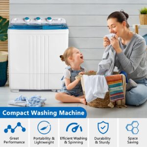 Winado 20LBS Portable Washing Machine, Compact Mini Washer Machine & Dryer Combo, Built-in Gravity Drain, Small Twin Tub Washer with Spin Cycle for Laundry Room, Apartments, Dorms, RV's (Blue)