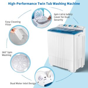 Winado 20LBS Portable Washing Machine, Compact Mini Washer Machine & Dryer Combo, Built-in Gravity Drain, Small Twin Tub Washer with Spin Cycle for Laundry Room, Apartments, Dorms, RV's (Blue)