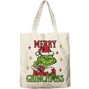 dlzdn christmas canvas tote bag for women aesthetic merry christmas tote bag shopping grocery bag beach bag gifts for women teacher bag reusable grocery bag