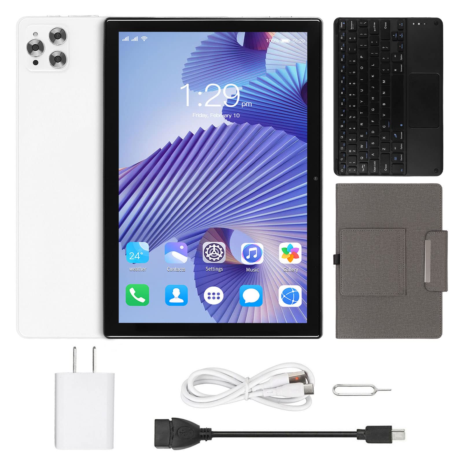 GLOGLOW HD Tablet, Octa Core CPU Business Tablet 10.1in FHD 8GB RAM 256GB ROM Aluminium Alloy for Home (US Plug)