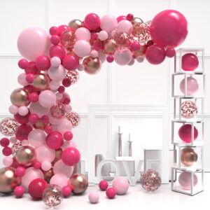 hot pink balloon arch garland kit,102 pcs hot pink rose gold balloons for birthday shower princess barbie theme party decorations